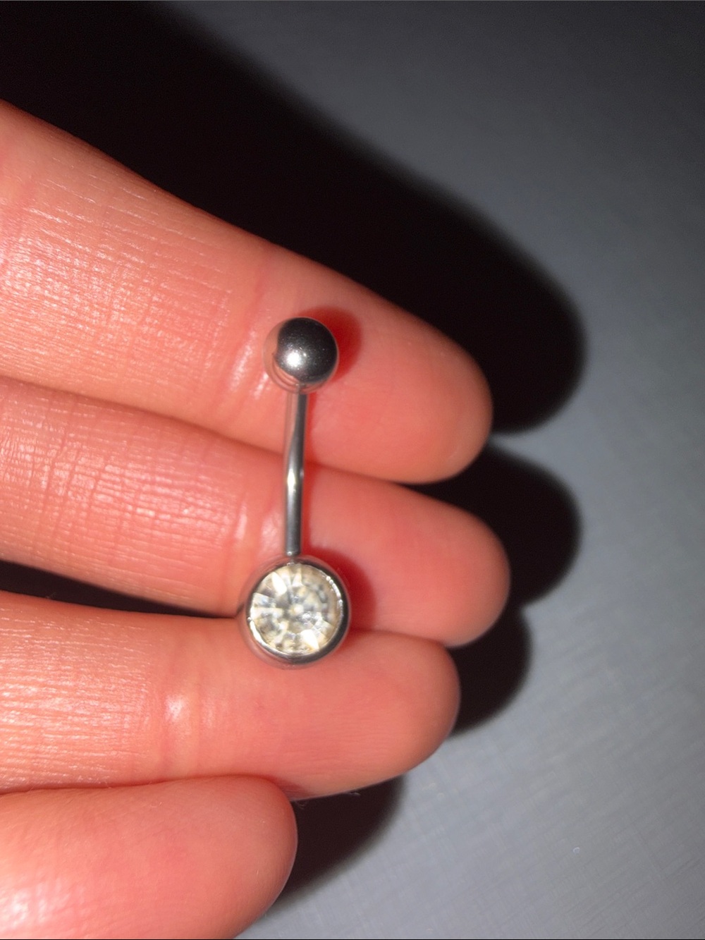 Sterling Silver Clear Crystal Belly Button Ring